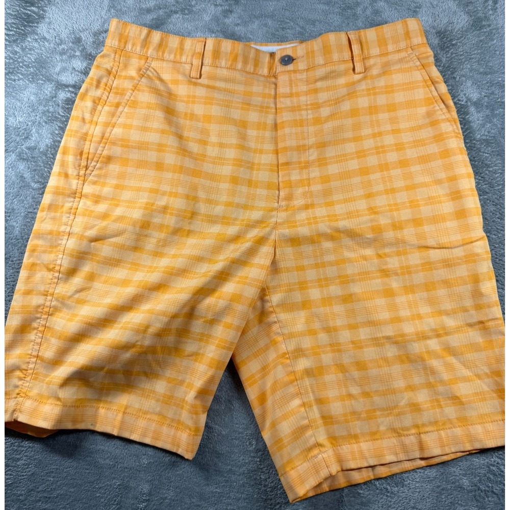FootJoy Golf Shorts W34 Yellow Plaid Stretch Performance Polyester Spandex
